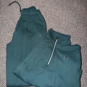 ALO Yoga Teal Quarter-Zip Hoodie & Joggers Set
